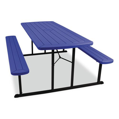 Image of NPS® BMPT3072BK04 Blow Molded Folding Picnic Table, Rectangular, 57w x 72d x 29.5h, Blue Top, Black Base/Legs