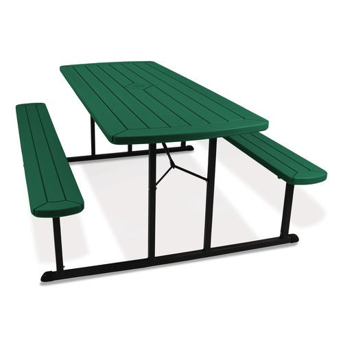 Image of NPS® BMPT3072BK06 Blow Molded Folding Picnic Table, Rectangular, 57w x 72d x 29.5h, Green Top, Black Base/Legs