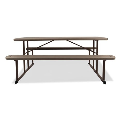 Image of NPS® BMPT3072BR03 Blow Molded Folding Picnic Table, Rectangular, 57w x 72d x 29.5h, Brown Top, Brown Base/Legs
