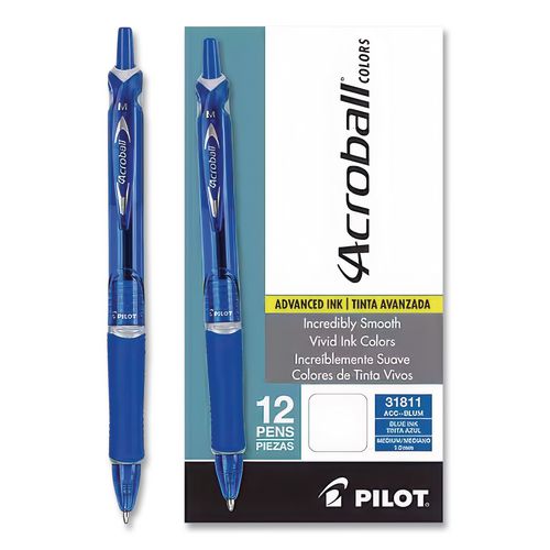 Image of Pilot® 31811 Acroball Colors Advanced Ink Hybrid Gel Pen, Retractable, Medium 1 mm, Blue Ink, Translucent Blue/Blue Barrel, Dozen