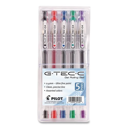 Image of Pilot® 35480 G-TEC-C Ultra Gel Pen, Stick, Ultra-Fine 0.4 mm, Assorted Ink and Barrel Colors, 5/Pack
