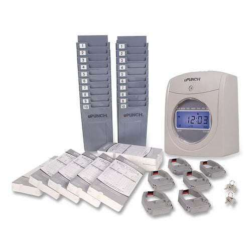 Image of uPunch UB2000 UB2000 Electronic Calculating Time Clock Bundle, Digital Display, Gray