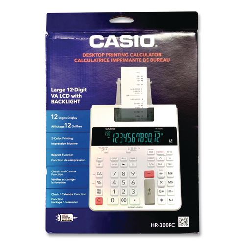 Image of Casio® HR-300RC HR-300RC 12-Digit Printing Calculator, Black/Red Print, 2 Lines/Second, White