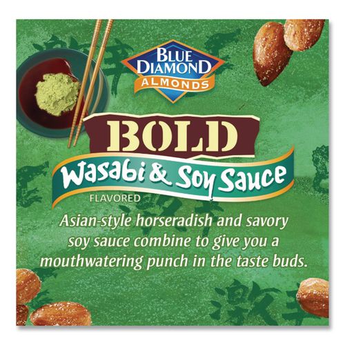 Image of Blue Diamond® BLU09931 Wasabi And Soy Sauce Flavored Almonds, 4 Oz Bag, 12 Bags/box