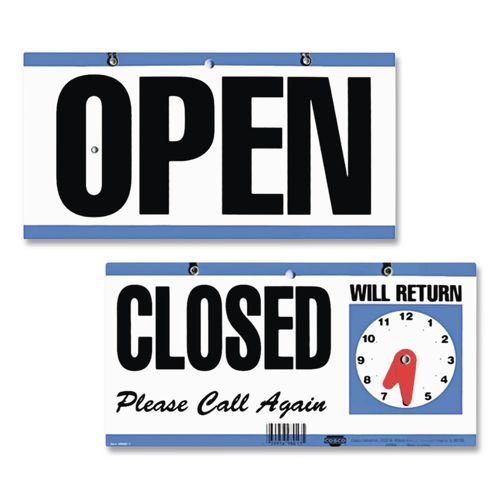 Image of COSCO 098013 Open/Closed Outdoor Sign, 11.6 x 6, Blue/White/Black