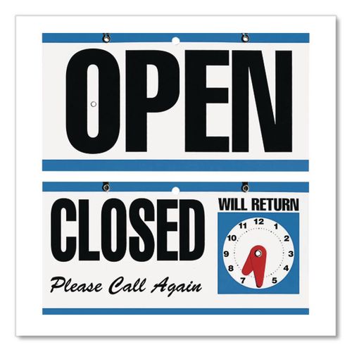 Image of COSCO 098013 Open/Closed Outdoor Sign, 11.6 x 6, Blue/White/Black