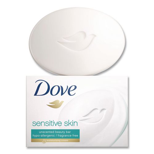 Image of Dove® CB613789 Sensitive Skin Bath Bar, Unscented, 3.75 oz, 8 Bars/Pack, 9 Packs/Carton