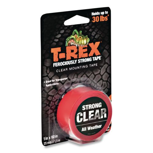 Image of T-REX® 285338 Strong Mounting Tape, Permanent, Holds Up to 0.5 lb/1 sq in, 1" x 60", Clear