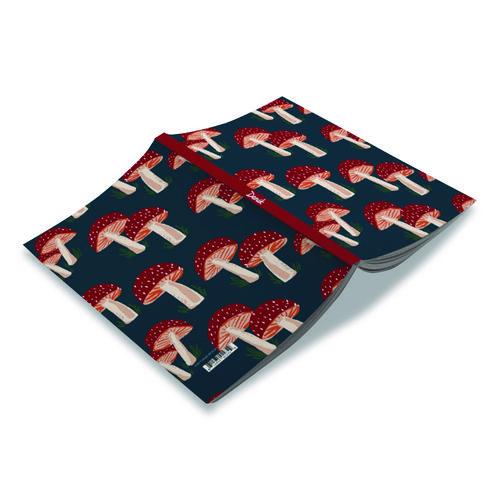 Image of Denik LFC1138L Classic Layflat Softcover Notebook, Mushroom Artwork, Medium/College Rule, Navy Blue/Multicolor Cover, (72) 8 x 5 Sheets