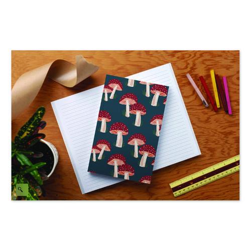 Image of Denik LFC1138L Classic Layflat Softcover Notebook, Mushroom Artwork, Medium/College Rule, Navy Blue/Multicolor Cover, (72) 8 x 5 Sheets