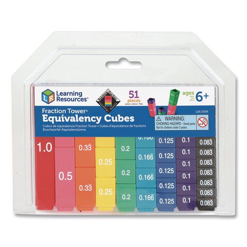 Image of Learning Resources® LER2509 Fraction Tower Equivalency Cubes, Nine Sizes, Grades 1 to 4, 51 Pieces