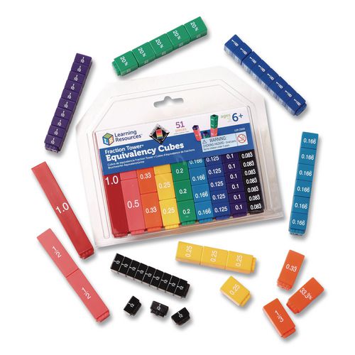 Image of Learning Resources® LER2509 Fraction Tower Equivalency Cubes, Nine Sizes, Grades 1 to 4, 51 Pieces