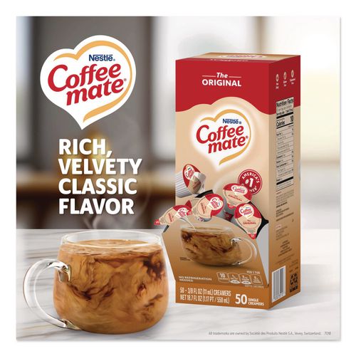 Image of Coffee mate® 11001124 Liquid Coffee Creamer, Original, 0.38 oz Mini Cups, 50/Box, 4 Boxes/Carton