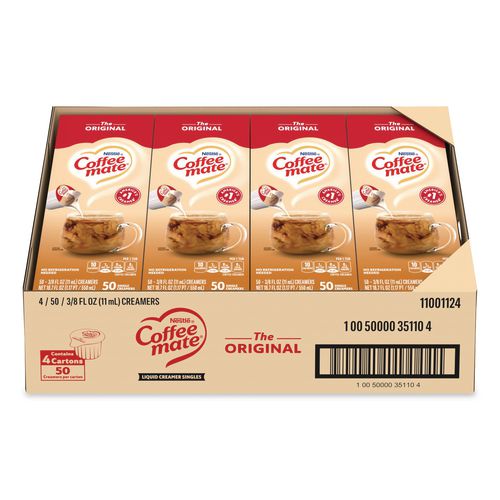 Image of Coffee mate® 11001124 Liquid Coffee Creamer, Original, 0.38 oz Mini Cups, 50/Box, 4 Boxes/Carton