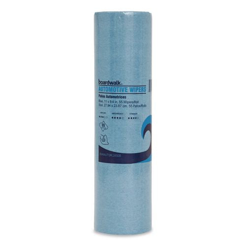 Image of Boardwalk® AUTORL1650B Automotive Wiper Rolls, 9.4 x 11, Blue, 55/Roll, 30 Rolls/Carton