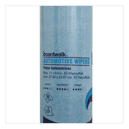 Image of Boardwalk® AUTORL1650B Automotive Wiper Rolls, 9.4 x 11, Blue, 55/Roll, 30 Rolls/Carton