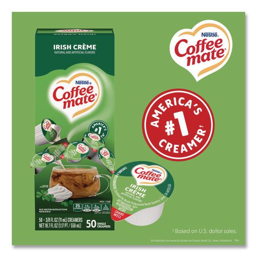 Image of Coffee mate® 11002803 Liquid Coffee Creamer, Irish Cream, 0.38 oz Mini Cups, 50/Box, 4 Boxes/Carton