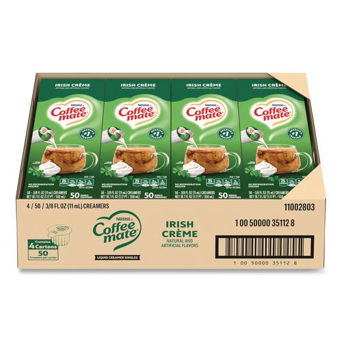 Image of Coffee mate® 11002803 Liquid Coffee Creamer, Irish Cream, 0.38 oz Mini Cups, 50/Box, 4 Boxes/Carton