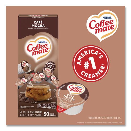 Image of Coffee mate® 11002807 Liquid Coffee Creamer, Cafe Mocha, 0.38 oz Mini Cups, 50/Box, 4 Boxes/Carton
