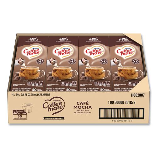 Image of Coffee mate® 11002807 Liquid Coffee Creamer, Cafe Mocha, 0.38 oz Mini Cups, 50/Box, 4 Boxes/Carton