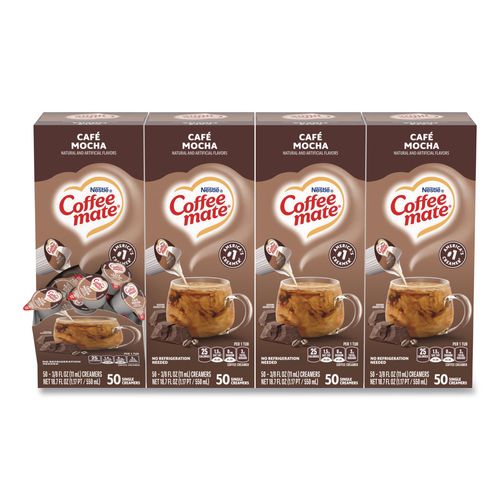 Image of Coffee mate® 11002807 Liquid Coffee Creamer, Cafe Mocha, 0.38 oz Mini Cups, 50/Box, 4 Boxes/Carton