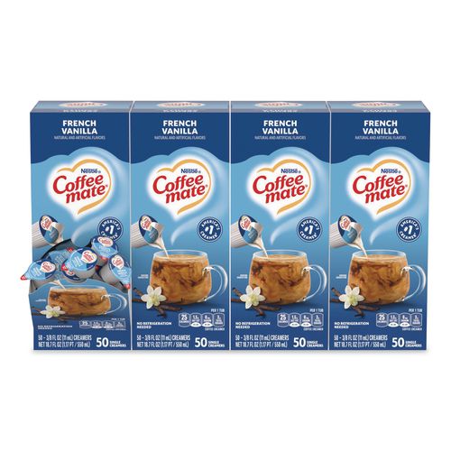 Image of Coffee mate® 11001206 Liquid Coffee Creamer, French Vanilla, 0.38 oz Mini Cups, 50/Box, 4 Boxes/Carton
