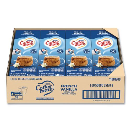 Image of Coffee mate® 11001206 Liquid Coffee Creamer, French Vanilla, 0.38 oz Mini Cups, 50/Box, 4 Boxes/Carton