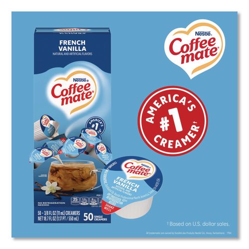 Image of Coffee mate® 11001206 Liquid Coffee Creamer, French Vanilla, 0.38 Oz Mini Cups, 50/box
