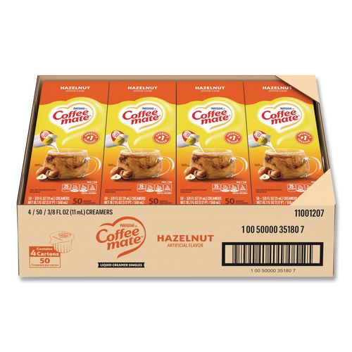 Image of Coffee mate® 11001207 Liquid Coffee Creamer, Hazelnut, 0.38 oz Mini Cups, 50/Box, 4 Boxes/Carton