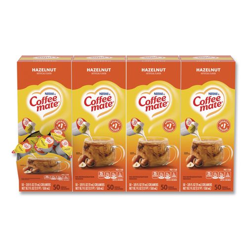 Image of Coffee mate® 11001207 Liquid Coffee Creamer, Hazelnut, 0.38 oz Mini Cups, 50/Box, 4 Boxes/Carton