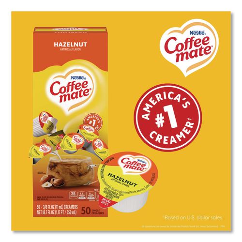 Image of Coffee mate® 11001207 Liquid Coffee Creamer, Hazelnut, 0.38 Oz Mini Cups, 50/box