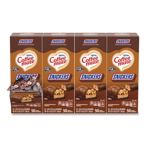Image of Coffee mate® 12384196 Liquid Coffee Creamer, Snickers, 0.38 oz Mini Cups, 200/Carton