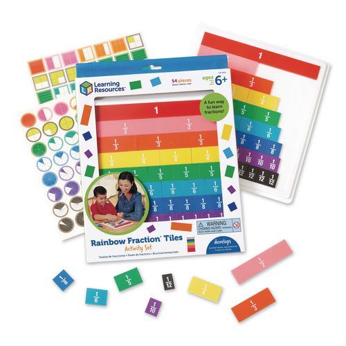 Image of Learning Resources® LER0615 Rainbow Fraction Tiles with Tray, Grades 1 to 3, 54 Pieces