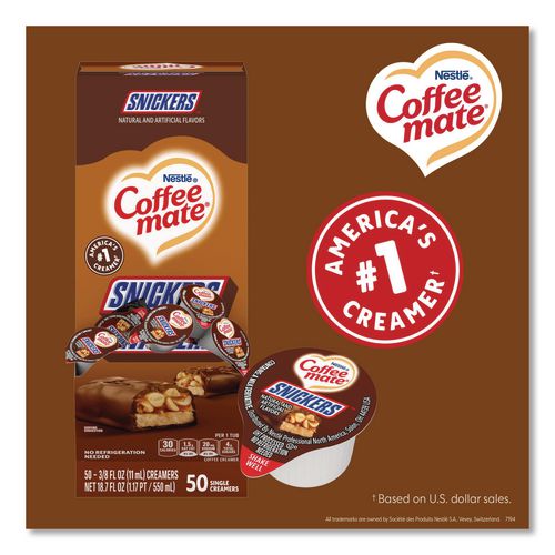 Image of Coffee mate® 12384196 Liquid Coffee Creamer, Snickers, 0.38 oz Mini Cups, 200/Carton