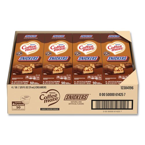 Image of Coffee mate® 12384196 Liquid Coffee Creamer, Snickers, 0.38 oz Mini Cups, 200/Carton