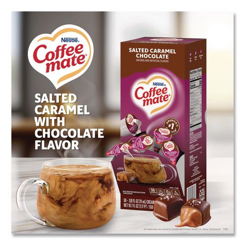 Image of Coffee mate® 12314294 Liquid Coffee Creamer, Salted Caramel Chocolate, 0.38 Oz Mini Cups, 50/box