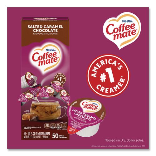 Image of Coffee mate® 12314294 Liquid Coffee Creamer, Salted Caramel Chocolate, 0.38 Oz Mini Cups, 50/box