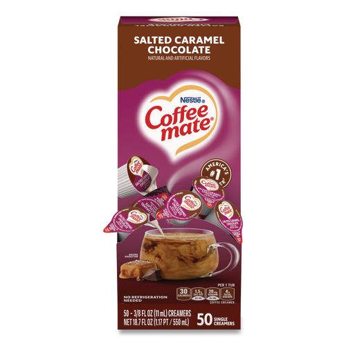 Image of Coffee mate® 12314294 Liquid Coffee Creamer, Salted Caramel Chocolate, 0.38 Oz Mini Cups, 50/box