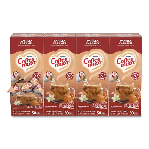 Image of Coffee mate® 12182156 Liquid Coffee Creamer, Vanilla Caramel, 0.38 oz Mini Cups, 50/Box, 4 Boxes/Carton