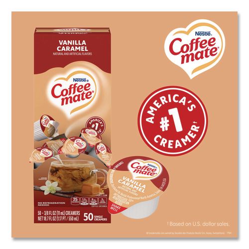 Image of Coffee mate® 12182156 Liquid Coffee Creamer, Vanilla Caramel, 0.38 Oz Mini Cups, 50/box