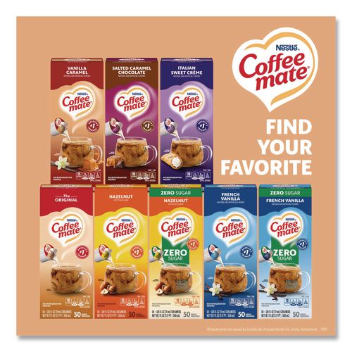 Image of Coffee mate® 12182156 Liquid Coffee Creamer, Vanilla Caramel, 0.38 Oz Mini Cups, 50/box