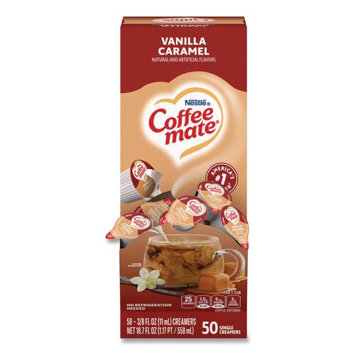 Image of Coffee mate® 12182156 Liquid Coffee Creamer, Vanilla Caramel, 0.38 Oz Mini Cups, 50/box