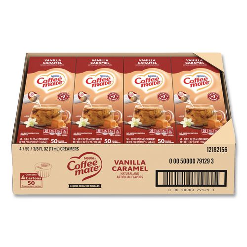 Image of Coffee mate® 12182156 Liquid Coffee Creamer, Vanilla Caramel, 0.38 oz Mini Cups, 50/Box, 4 Boxes/Carton
