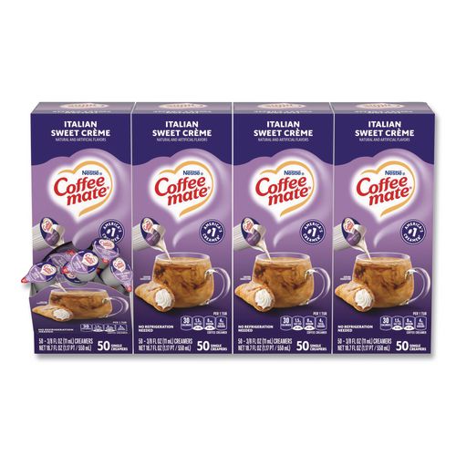 Image of Coffee mate® 12220663 Liquid Coffee Creamer, Italian Sweet Cream, 0.38 oz Mini Cups, 50/Box, 4 Boxes/Carton
