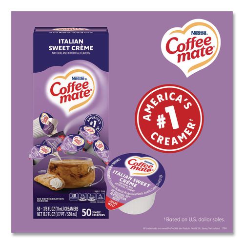 Image of Coffee mate® 12220663 Liquid Coffee Creamer, Italian Sweet Cream, 0.38 oz Mini Cups, 50/Box
