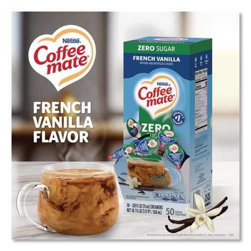 Image of Coffee mate® 12183747 Liquid Coffee Creamer, Zero Sugar French Vanilla, 0.38 oz Mini Cups, 50/Box