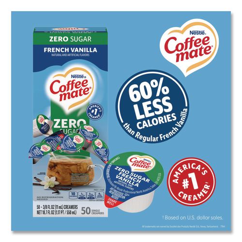 Image of Coffee mate® 12183747 Liquid Coffee Creamer, Zero Sugar French Vanilla, 0.38 oz Mini Cups, 50/Box