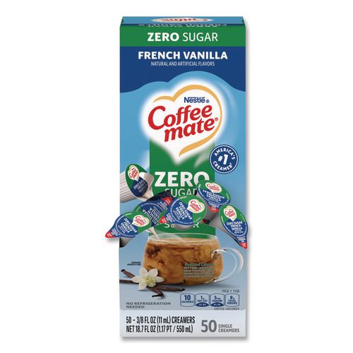 Image of Coffee mate® 12183747 Liquid Coffee Creamer, Zero Sugar French Vanilla, 0.38 oz Mini Cups, 50/Box