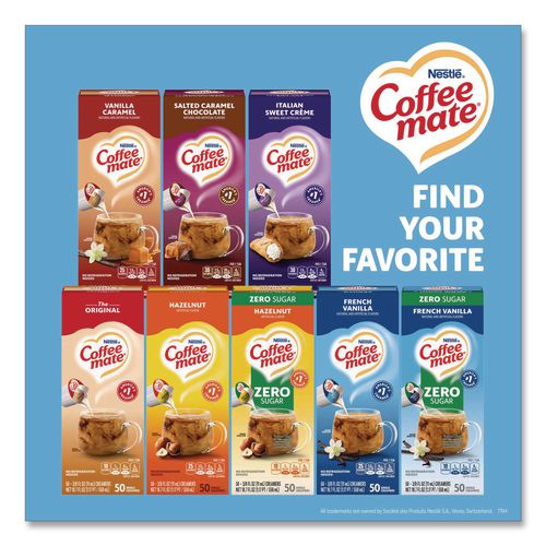 Image of Coffee mate® 12183747 Liquid Coffee Creamer, Zero Sugar French Vanilla, 0.38 oz Mini Cups, 50/Box, 4 Boxes/Carton