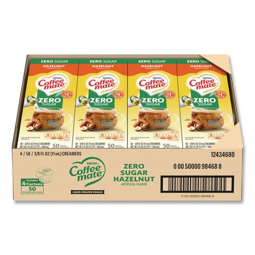 Image of Coffee mate® 12434680 Liquid Coffee Creamer, Zero Sugar Hazelnut, 0.38 oz Mini Cups, 50/Box, 4 Boxes/Carton